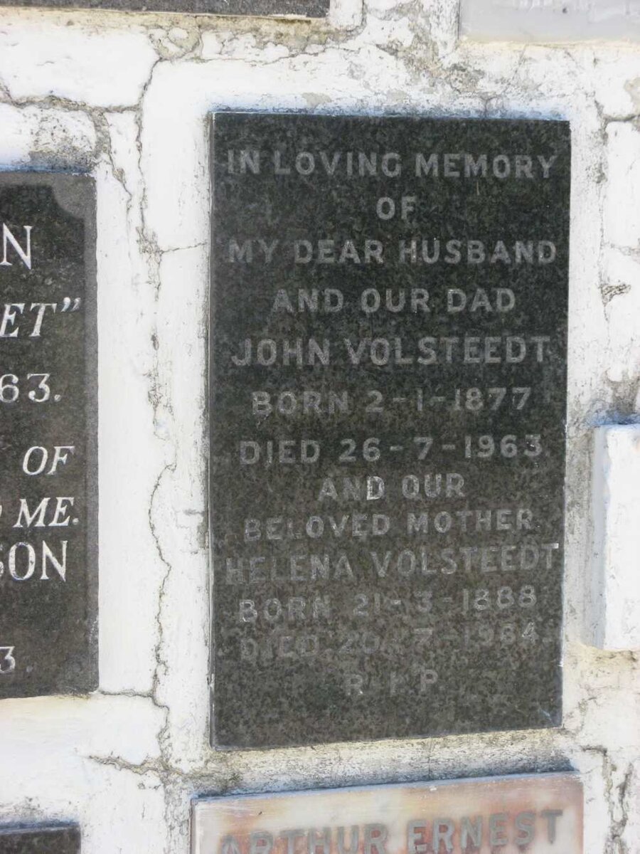 VOLSTEEDT John 1877-1963 &amp; Helena 1888-1964
