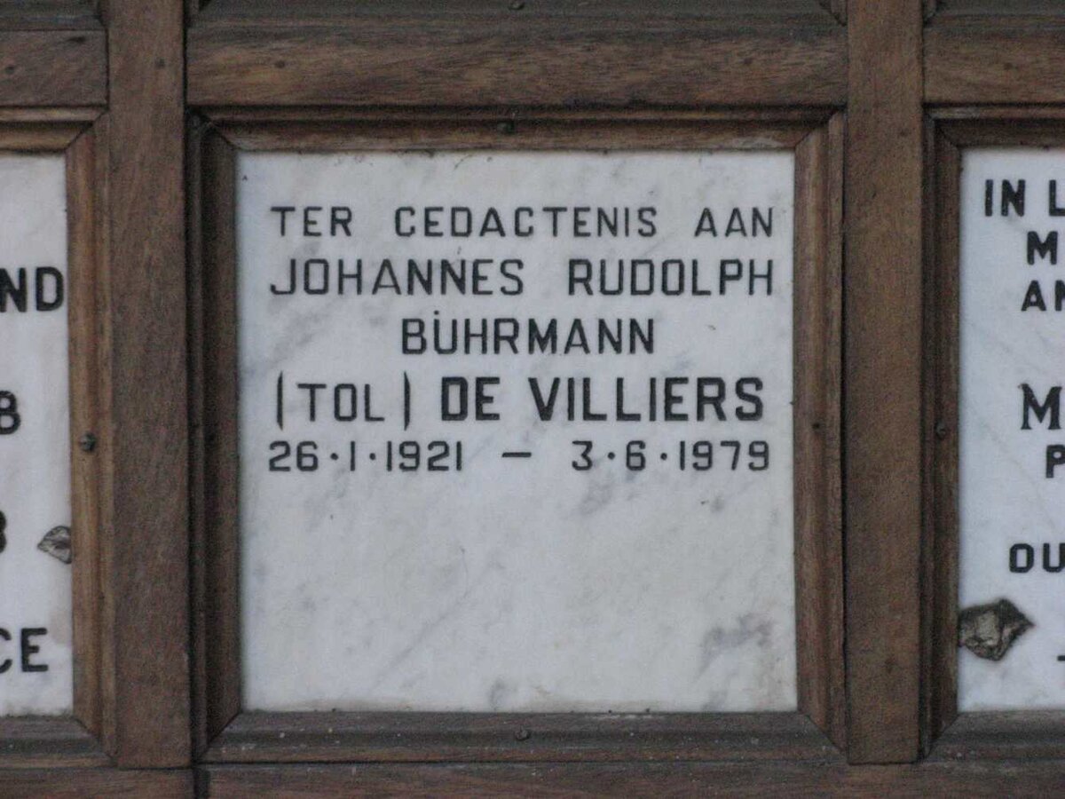 VILLIERS Johannes Rudolph Buhrmann, de 1921-1979