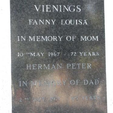 VIENINGS Herman Peter -1971 &amp; Fanny Louisa -1967
