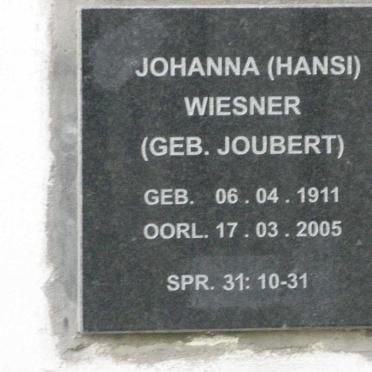 WIESNER Johanna nee JOUBERT 1911-2005