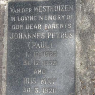 WESTHUIZEN Johannes Petrus, van der 1922-1973 &amp; Iris May 1920-1989