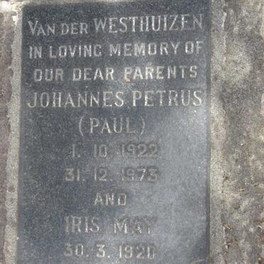 WESTHUIZEN Johannes Petrus, van der 1922-1973 &amp; Iris May 1920-1989