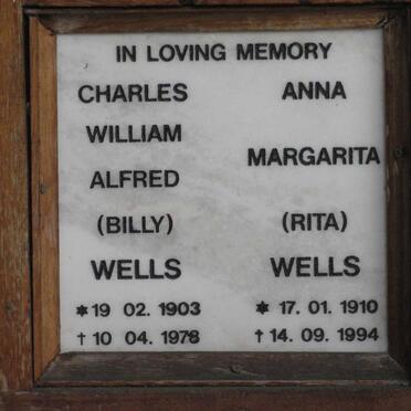 WELLS Charles William Alfred 1903-1978 &amp; Anna Margarita 1910-1994