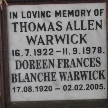 WARWICK Thomas Allen 1922-1978 &amp; Doreen Frances Blanche 1920-2005