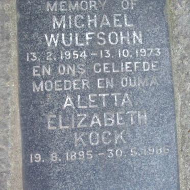 WULFSOHN Michael 1954-1973 :: KOCK Aletta Elizabeth 1895-1986