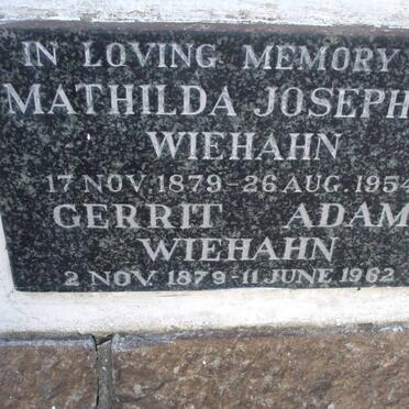 WIEHAHN Gerrit Adam 1879-1962 &amp; Mathilda Josephine 1879-1954