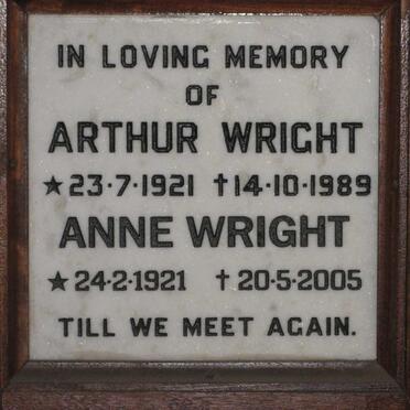 WRIGHT Arthur 1921-1989 &amp; Anne 1921-2005