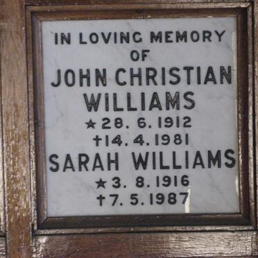 WILLIAMS John Christian 1912-1981 &amp; Sarah 1916-1987