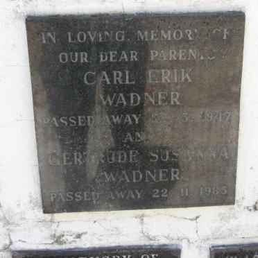 WADNER Carl Erik -1947 &amp; Gertude Susanna -1965