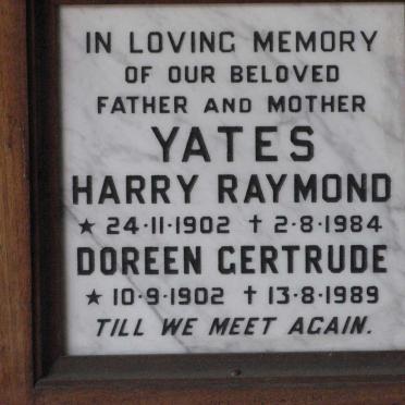 YATES Harry Raymond 1902-1984 &amp; Doreen Gertrude 1902-1989