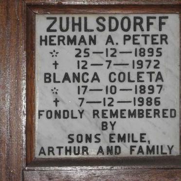 ZUHLSDORFF Herman A. Peter 1895-1972 &amp; Blanca Coleta 1897-1986