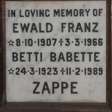 ZAPPE Ewald Franz 1907-1966 &amp; Betti Babette 1923-1989