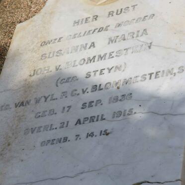 BLOMMESTEIN Susanna Maria Johanna, van nee STEYN 1836-1915