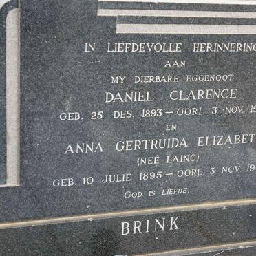 BRINK Daniel Clarence 1893-1960 &amp; Anna Gertruida Elizabeth LAING 1895-1980