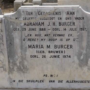 BURGER Abraham J.H. 1888-1957 &amp; Maria M. BRUWER -1974