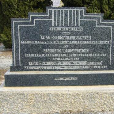 CONRADIE Jan Andries 1859-1937 &amp; Francina Louisa KNIPE 1867-1950 :: PIENAAR Francois Daniel 1859-1924