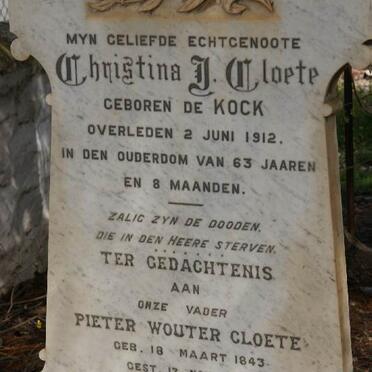 CLOETE Pieter Wouter 1843-1916 &amp; Christina J. DE KOCK -1912