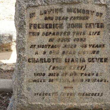 GEYER Frederick John -1892 &amp; Charlotte Maria KEET -1919