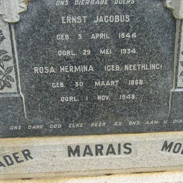 MARAIS Ernst Johannes 1844-1934 &amp; Rosa Hermina NEETHLING 1868-1948
