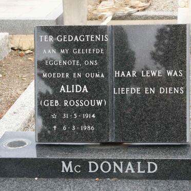 McDONALD Alida nee ROSSOUW 1914-1986