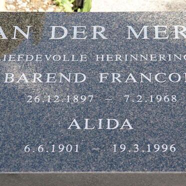 MERWE Barend Francois, van der 1897-1968 &amp; Alida 1901-1996