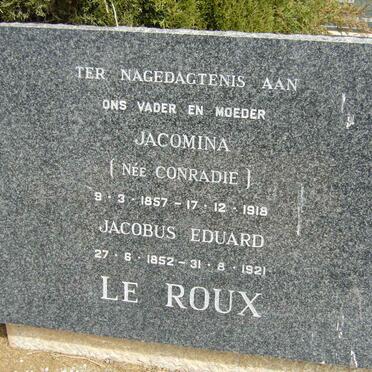 ROUX Jacobus Eduard, le 1852-1921 &amp; Jacomina CONRADIE 1857-1918