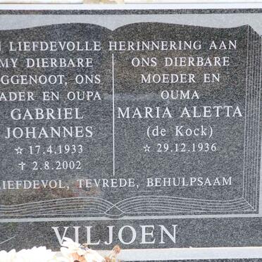 VILJOEN Gabriel Johannes 1933-2002 &amp; Maria Aletta DE KOCK 1936-