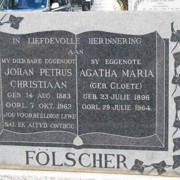 FÖLSCHER Johan Petrus Christiaan1883-1962 &amp; Agatha Maria CLOETE 1896-1964