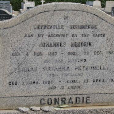 CONRADIE Johannes Hendrik 1887-1959 &amp; Sarah Susanna Petronella CONRADIE 1899-1973