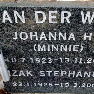 WALT Izak Stephanus, van der 1925-2005 &amp; Johanna H.I.1923-2004