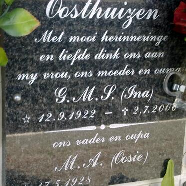 OOSTHUIZEN M.A. 1928- &amp; G.M.P. 1922-2008