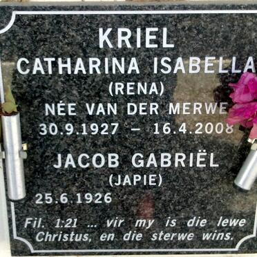 KRIEL Jacob Gabriël 1926- &amp; Catharina Isabella VAN DER MERWE