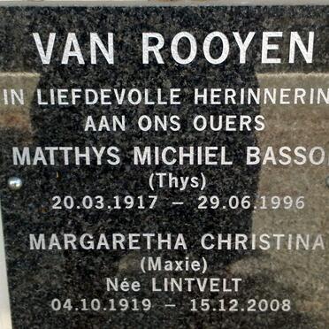 ROOYEN Matthys Michiel Basson, van 1917-1996 &amp; Margaretha Christina LINTVELT 1919-2008