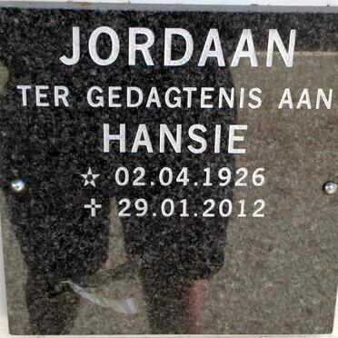JORDAAN Hansie 1926-2012