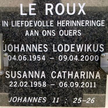 ROUX Johannes Lodewikus, le 1954-2000 &amp; Susanna Catharina 1958-2011