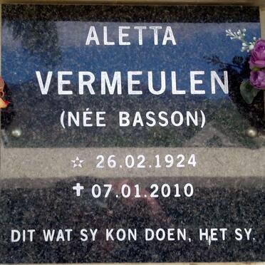 VERMEULEN Aletta nee BASSON 1924-2010