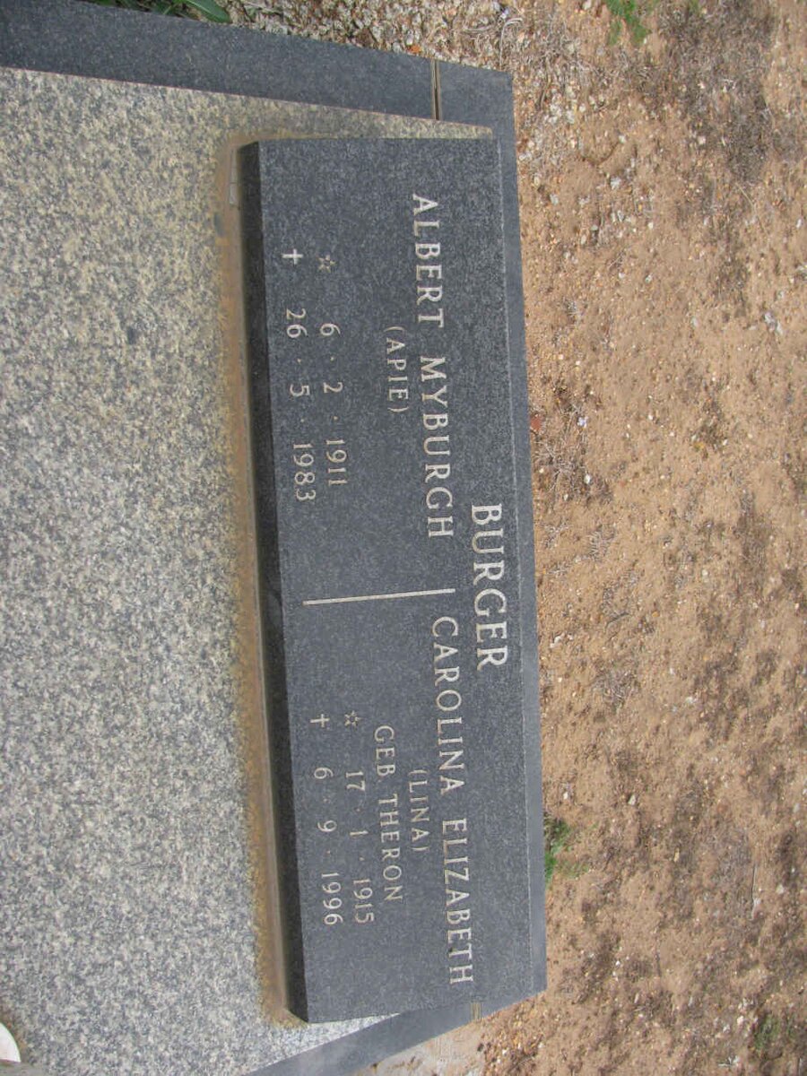 BURGER Albert Myburgh 1911-1983 &amp; Carolina Elizabeth THERON 1915-1996