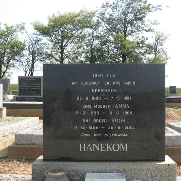 HANEKOM Hermanus 1889-1967 &amp; Anna 1898-1980 :: HANEKOM Koos 1929-1980