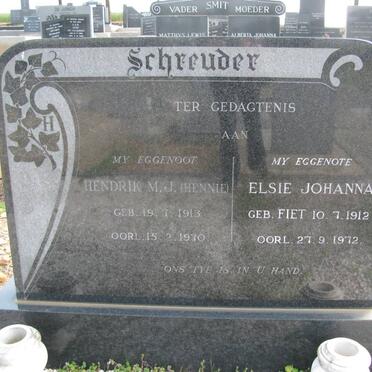 SCHREUDER Hendrik M.J. 1913-1970 &amp; Elsie Johanna FIET 1912-1972