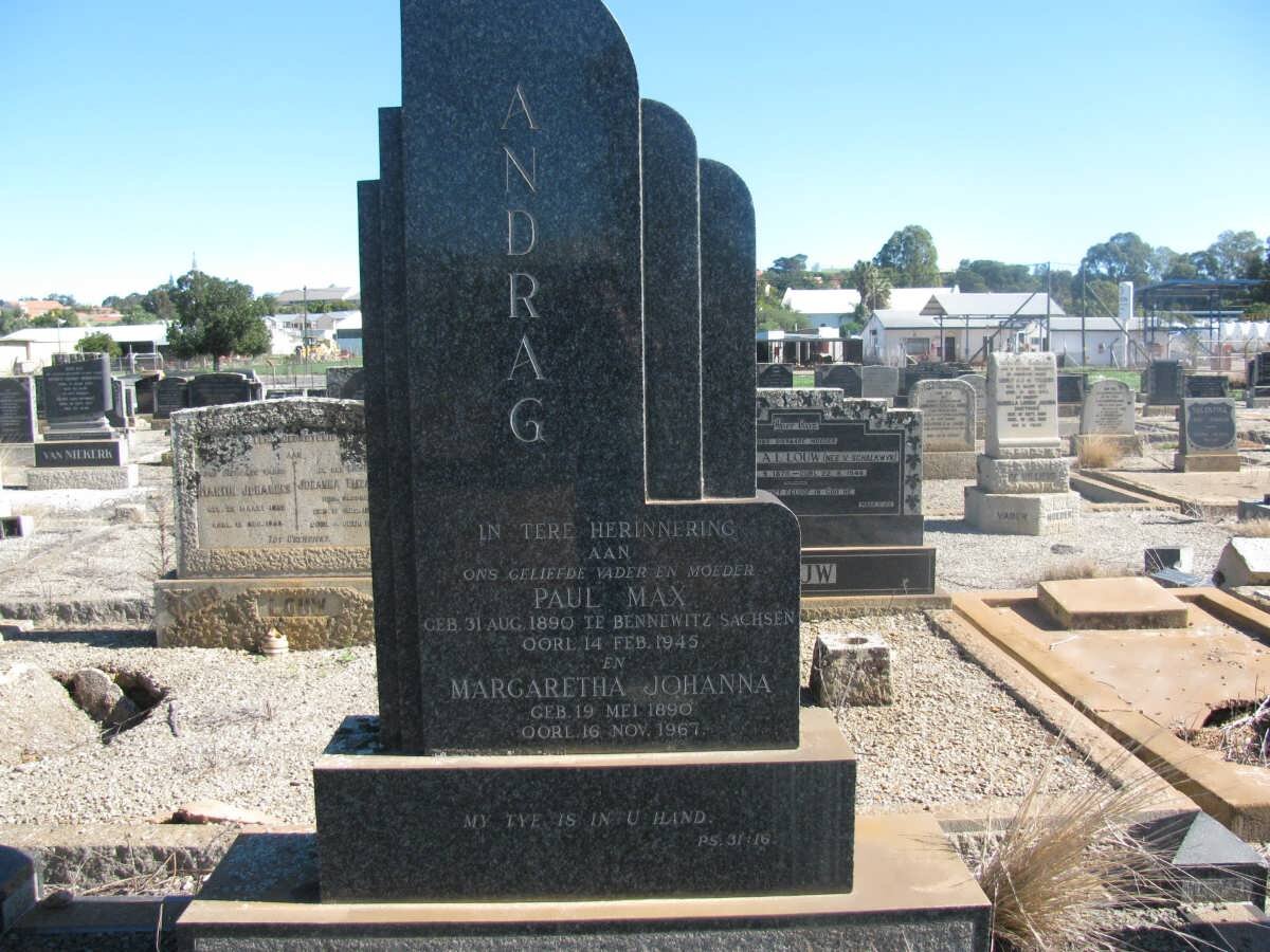 ANDRAG Paul Max 1890-1945 &amp; Margaretha Johanna 1890-1967