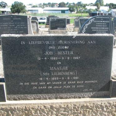 BESTER Job 1883 1957 &amp; Maatjie LIEBENBERG 1893-1961