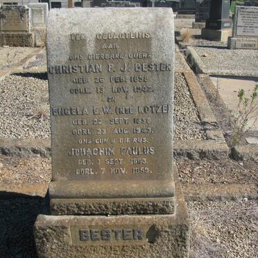 BESTER Christiaan P.J. 1858-1942 &amp; Engela E.W. KOTZE 1858-1943 :: BESTER Joachim Paulus 1883-1959