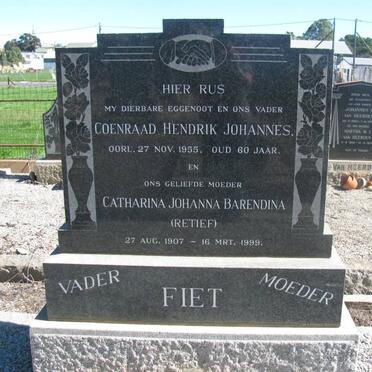 FIET Coenraad Johannes Hendrik -1955 &amp; Catharina Johanna Barendina RETIEF 1907-1999