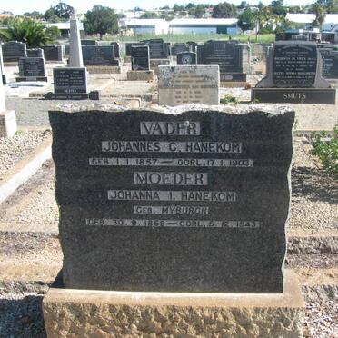 HANEKOM Johannes C. 1857-1903 &amp; Johanna I. MYBURGH 1859-1943