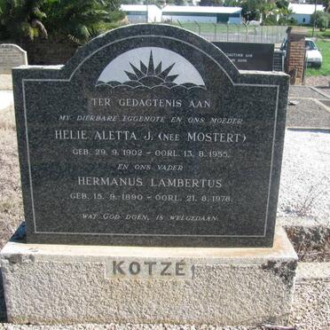 KOTZE Hermanus Lambertus 1890-1978 &amp; Helie Aletta J. MOSTERT 1902-1955