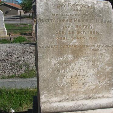 RUST Frederick C. -1949 &amp; Aletta Sophia Margrietha KOTZE 1859-1926