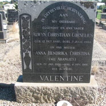 VALENTINE Alwyn Christiaan Cornelius 1900-1954 &amp; Anna Hendrika Christina ARANGIES 1900-1966