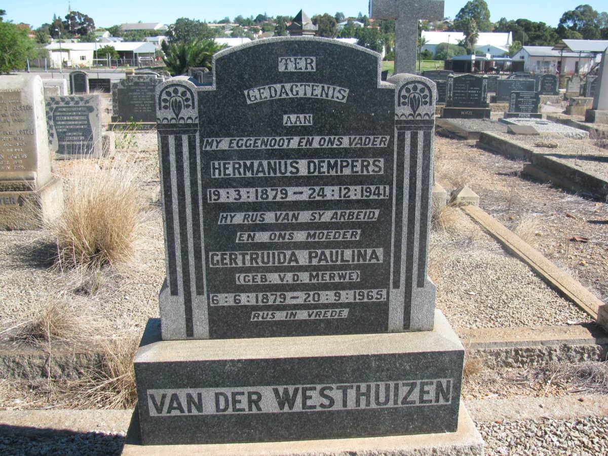 WESTHUIZEN Hermanus Dempers, van der 1879-1941 &amp; Getruida Paulina V.D. MERWE 1879-1965