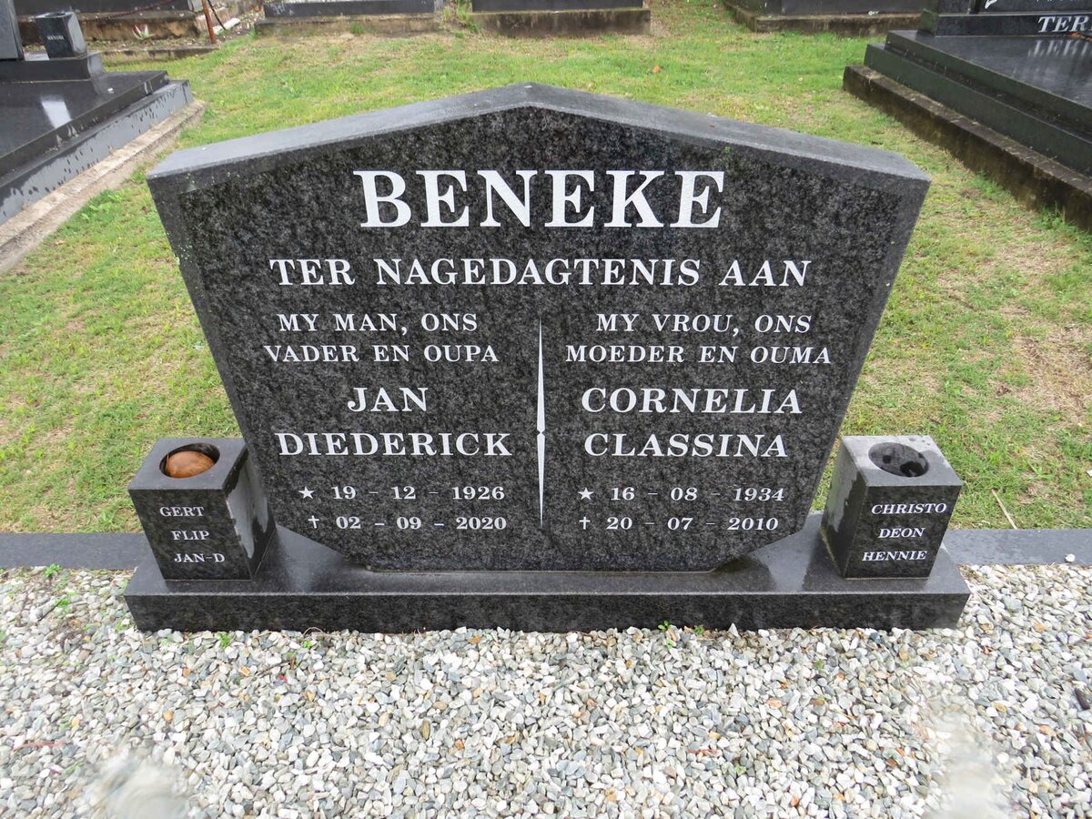 BENEKE Jan Diederick 1926-2020 & Cornelia Classina 1934-2010