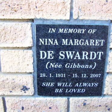 SWARDT Nina Margaret, de nee GIBBONS 1931-2007